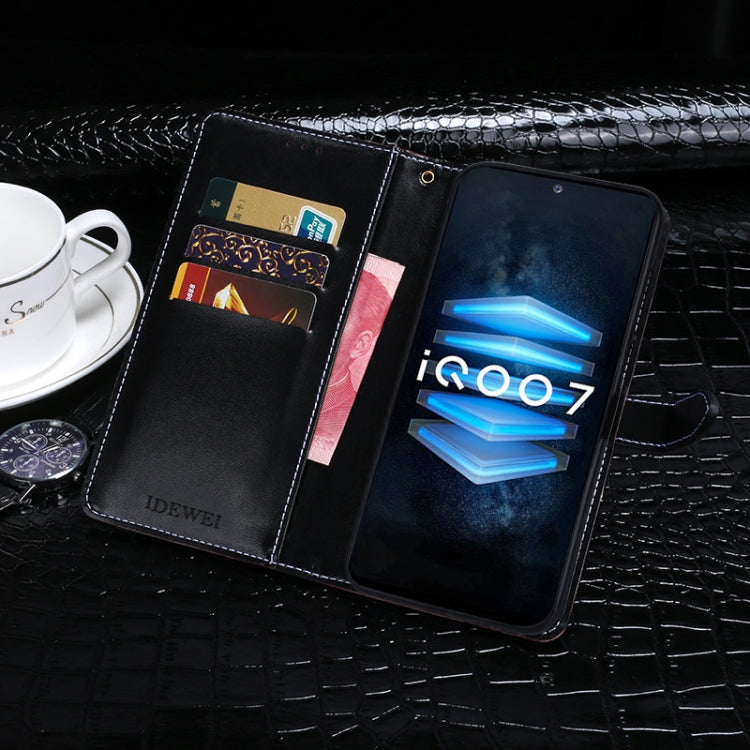 For vivo iQOO 7 idewei Crocodile Texture Horizontal Flip Leather Case with Holder & Card Slots & Wallet(Dark Brown)