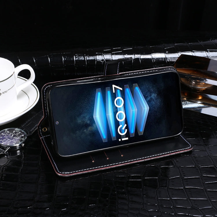For vivo iQOO 7 idewei Crocodile Texture Horizontal Flip Leather Case with Holder & Card Slots & Wallet(Dark Brown)
