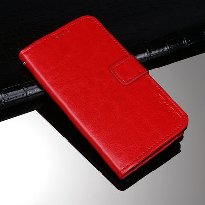 Pour OPPO Reno6 5G Étui en cuir à rabat horizontal Idewei Crazy Horse Texture avec support, fentes pour cartes et portefeuille (rouge)