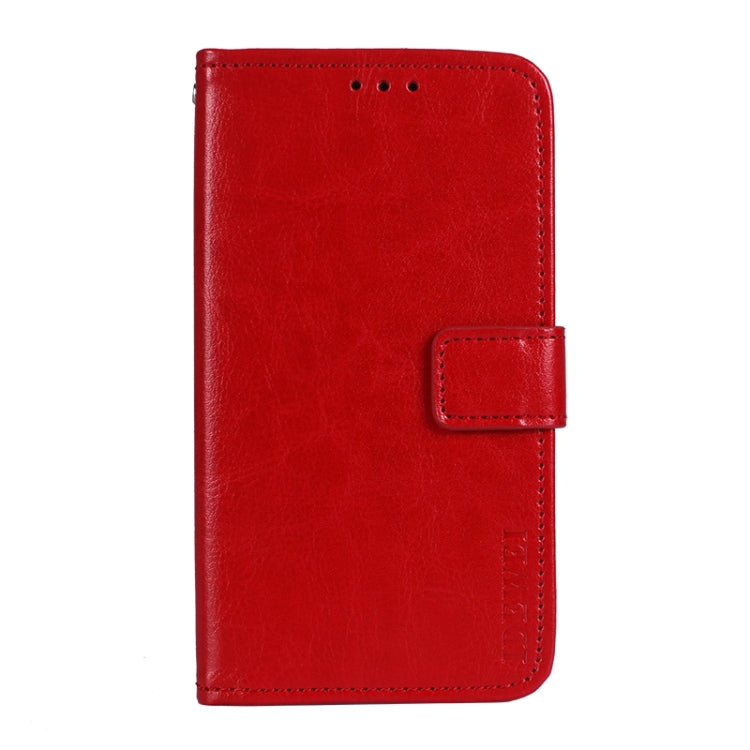 Pour OPPO Reno6 5G Étui en cuir à rabat horizontal Idewei Crazy Horse Texture avec support, fentes pour cartes et portefeuille (rouge)