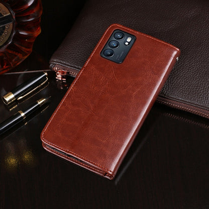 Pour OPPO Reno6 5G Étui en cuir à rabat horizontal Idewei Crazy Horse Texture avec support, fentes pour cartes et portefeuille (rouge)