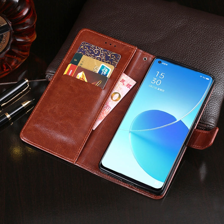 Pour OPPO Reno6 5G Étui en cuir à rabat horizontal Idewei Crazy Horse Texture avec support, fentes pour cartes et portefeuille (rouge)