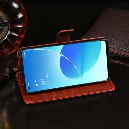 Pour OPPO Reno6 5G Étui en cuir à rabat horizontal Idewei Crazy Horse Texture avec support, fentes pour cartes et portefeuille (rouge)