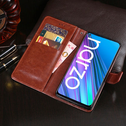 Pour étui en cuir à rabat horizontal texture cheval fou idewei OPPO Realme Narzo 30 5G avec support, fentes pour cartes et portefeuille (noir)