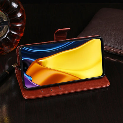 Pour Xiaomi Poco M3 Pro 5G Étui en cuir à rabat horizontal texture cheval fou idewei avec support et fentes pour cartes et portefeuille (rouge rose)