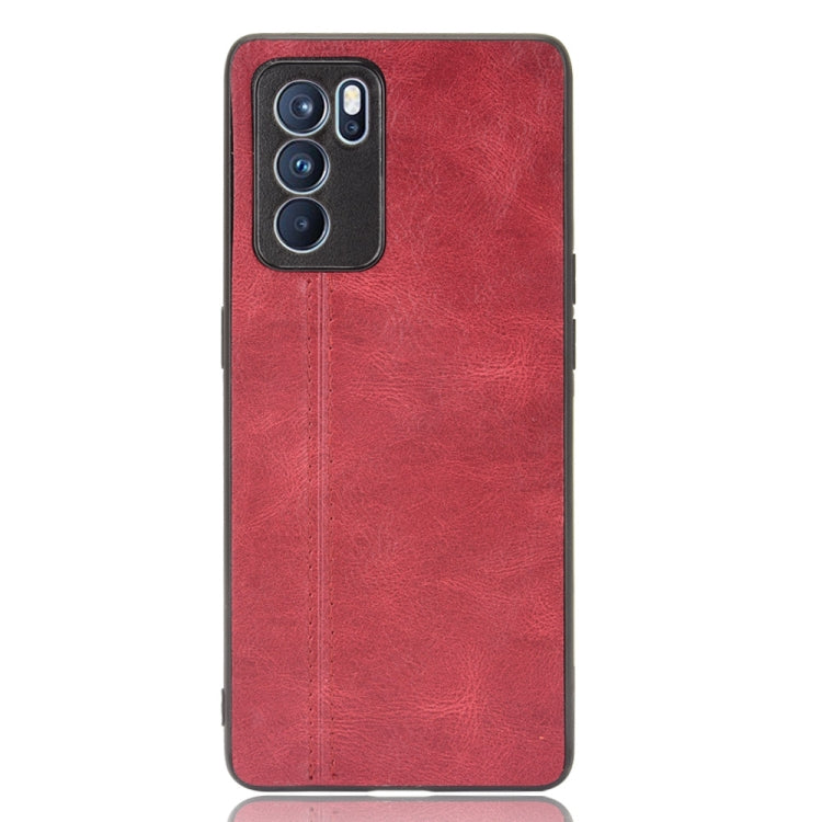 For OPPO Reno6 Pro Shockproof Sewing Cow Pattern Skin PC + PU + TPU Case(Red)