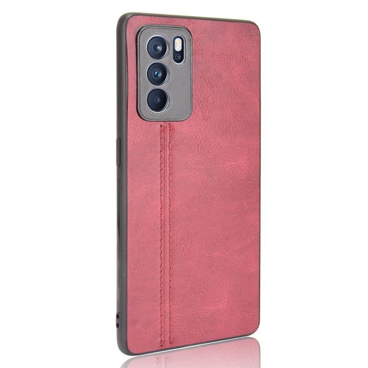 For OPPO Reno6 Pro Shockproof Sewing Cow Pattern Skin PC + PU + TPU Case(Red)