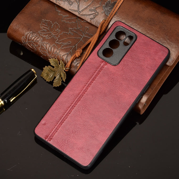 For OPPO Reno6 Pro Shockproof Sewing Cow Pattern Skin PC + PU + TPU Case(Red)