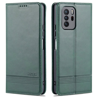 For Xiaomi Redmi Note 10 Pro 5G AZNS Magnetic Calf Texture Horizontal Flip Leather Case with Card Slots & Holder & Wallet(Dark Green)