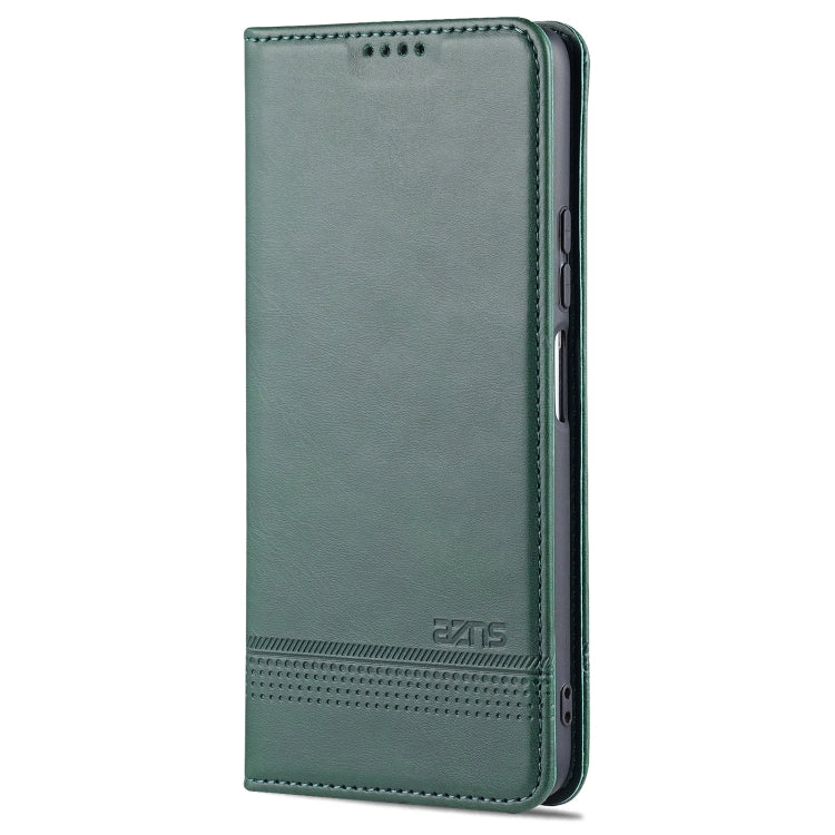 For Xiaomi Redmi Note 10 Pro 5G AZNS Magnetic Calf Texture Horizontal Flip Leather Case with Card Slots & Holder & Wallet(Dark Green)