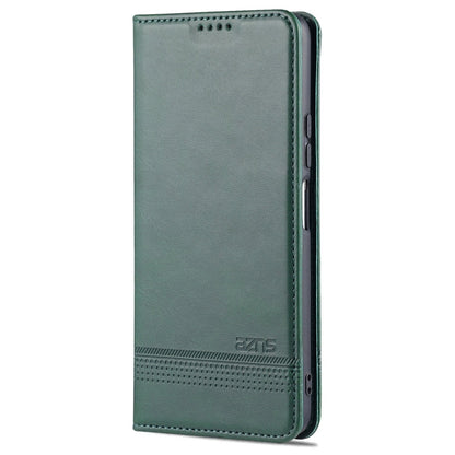 For Xiaomi Redmi Note 10 Pro 5G AZNS Magnetic Calf Texture Horizontal Flip Leather Case with Card Slots & Holder & Wallet(Dark Green)