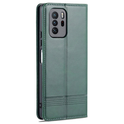 For Xiaomi Redmi Note 10 Pro 5G AZNS Magnetic Calf Texture Horizontal Flip Leather Case with Card Slots & Holder & Wallet(Dark Green)