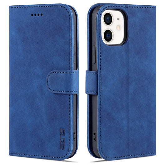 Pour iPhone 12 mini AZNS Étui en cuir à rabat horizontal texture veau doux au toucher avec fentes pour cartes, support et portefeuille (bleu)