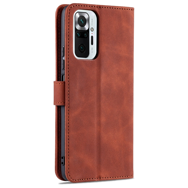 For Xiaomi Redmi Note 10 Pro Max AZNS Skin Feel Calf Texture Horizontal Flip Leather Case with Card Slots & Holder & Wallet(Brown)