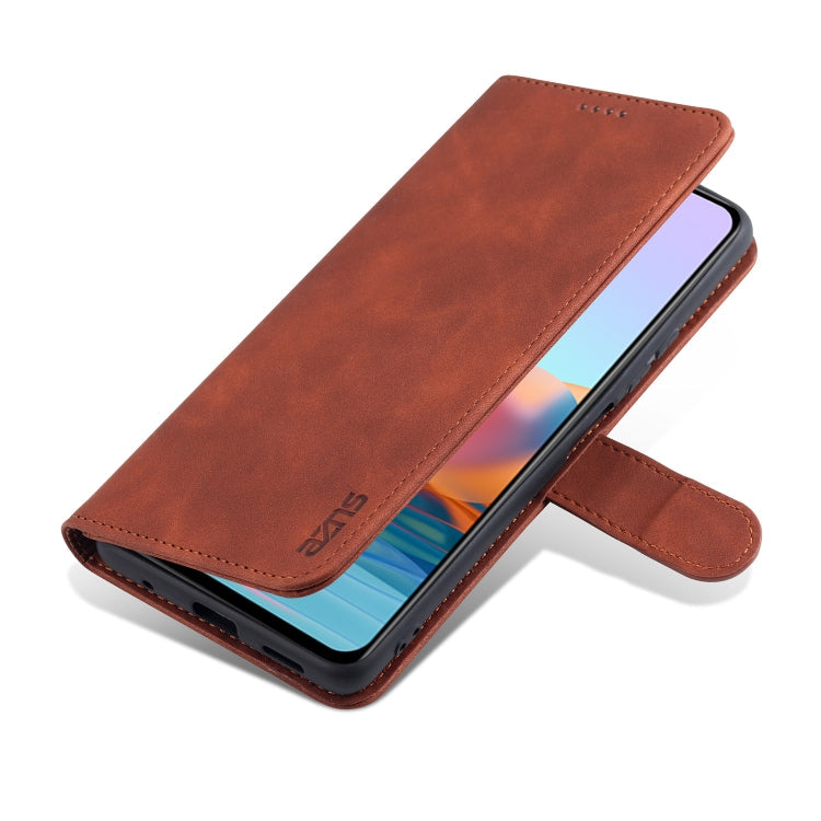 For Xiaomi Redmi Note 10 Pro Max AZNS Skin Feel Calf Texture Horizontal Flip Leather Case with Card Slots & Holder & Wallet(Brown)