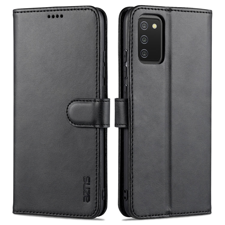 For Samsung Galaxy A02s AZNS Skin Feel Calf Texture Horizontal Flip Leather Case with Card Slots & Holder & Wallet(Black)