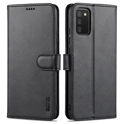 For Samsung Galaxy A02s AZNS Skin Feel Calf Texture Horizontal Flip Leather Case with Card Slots & Holder & Wallet(Black)