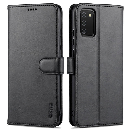For Samsung Galaxy A02s AZNS Skin Feel Calf Texture Horizontal Flip Leather Case with Card Slots & Holder & Wallet(Black)
