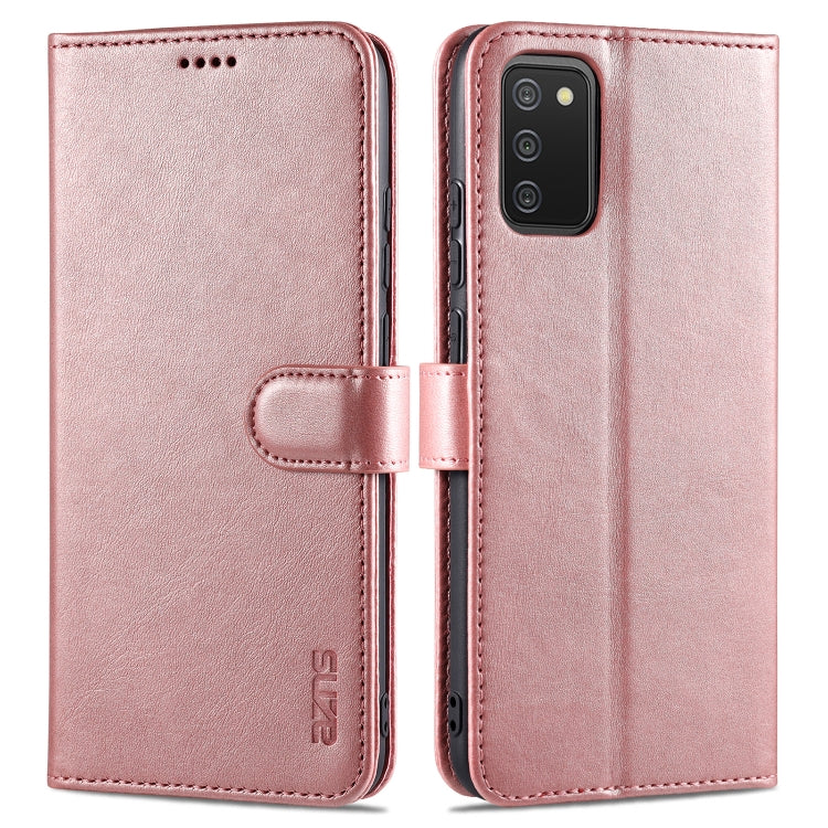 For Samsung Galaxy A02s AZNS Skin Feel Calf Texture Horizontal Flip Leather Case with Card Slots & Holder & Wallet(Rose Gold)