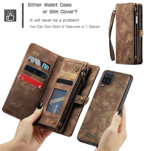 For Samsung Galaxy A12 CaseMe Detachable Multifunctional Horizontal Flip Leather Case, with Card Slot & Holder & Zipper Wallet & Photo Frame(Brown)