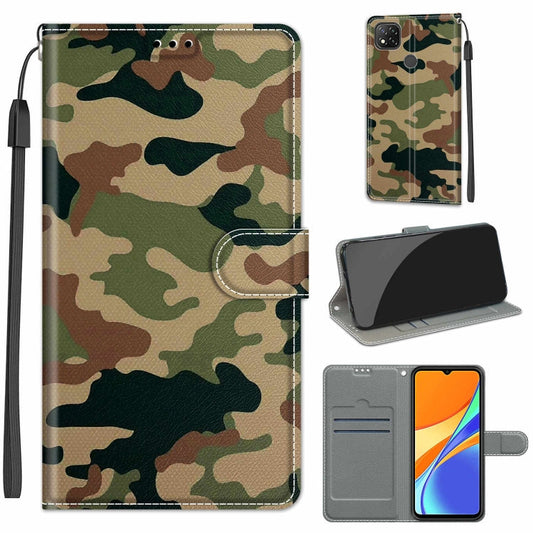 For Xiaomi Redmi 9C Voltage Coloured Drawing Magnetic Clasp Horizontal Flip PU Leather Case with Holder & Card Slots(C12 Green Yellow Camouflage)