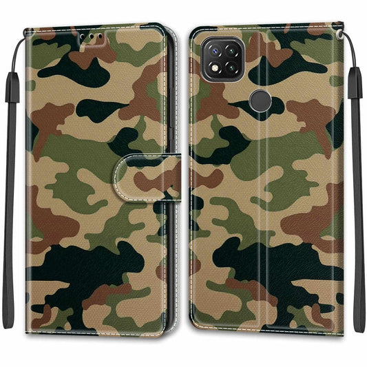 For Xiaomi Redmi 9C Voltage Coloured Drawing Magnetic Clasp Horizontal Flip PU Leather Case with Holder & Card Slots(C12 Green Yellow Camouflage)