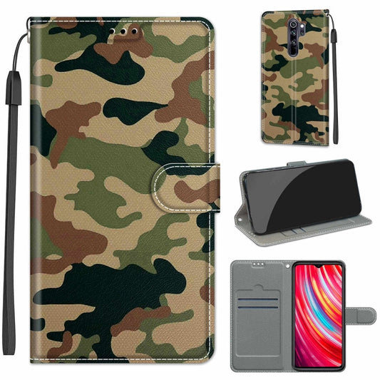 For Xiaomi Redmi Note 8 Pro Voltage Coloured Drawing Magnetic Clasp Horizontal Flip PU Leather Case with Holder & Card Slots(C12 Green Yellow Camouflage)