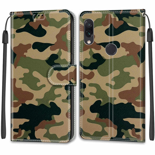 For Xiaomi Redmi Note 7 Voltage Coloured Drawing Magnetic Clasp Horizontal Flip PU Leather Case with Holder & Card Slots(C12 Green Yellow Camouflage)