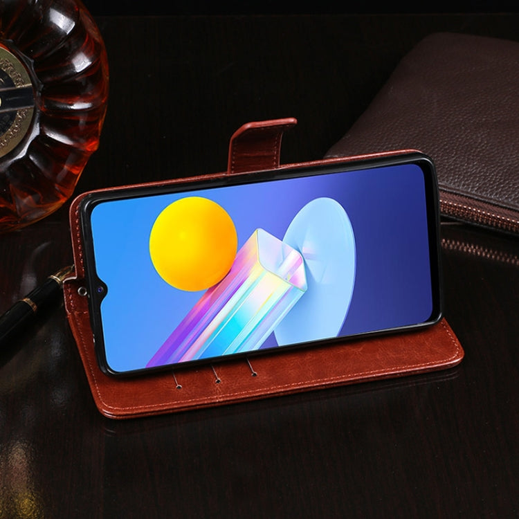 Pour vivo Y52 5G / Y72 5G, étui en cuir à rabat horizontal avec texture Crazy Horse de la marque Idewei, avec support, fentes pour cartes et portefeuille (Bleu ciel)