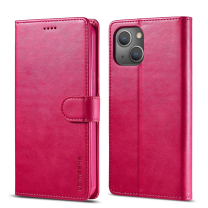 Pour iPhone 13 mini LC.IMEEKE Étui en Cuir à Rabat Horizontal Texture Veau avec Support et Fentes pour Cartes et Portefeuille (Rouge)