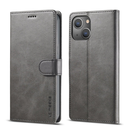 Pour iPhone 13 mini LC.IMEEKE Étui en Cuir à Rabat Horizontal avec Texture Veau, Porte-cartes et Portefeuille (Gris)