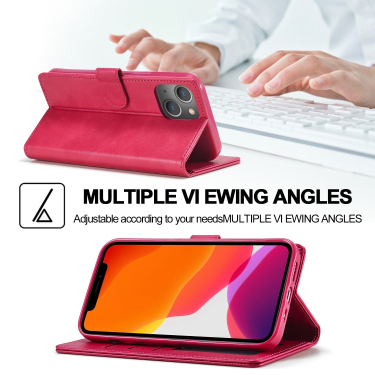 For iPhone 13 LC.IMEEKE Calf Texture Horizontal Flip Leather Case with Holder & Card Slots & Wallet(Red)
