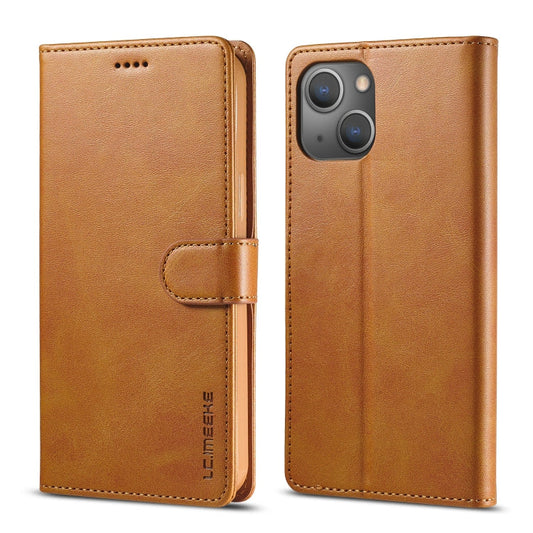Pour iPhone 13 Étui en cuir à rabat horizontal LC.IMEEKE texture veau avec support, fentes pour cartes et portefeuille (jaune)