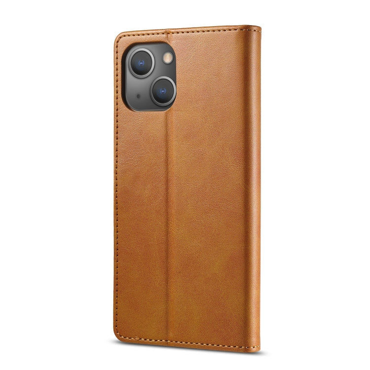 For iPhone 13 LC.IMEEKE Calf Texture Horizontal Flip Leather Case with Holder & Card Slots & Wallet(Yellow)