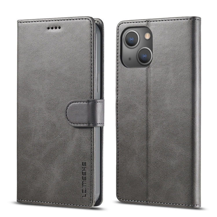 For iPhone 13 LC.IMEEKE Calf Texture Horizontal Flip Leather Case with Holder & Card Slots & Wallet(Grey)