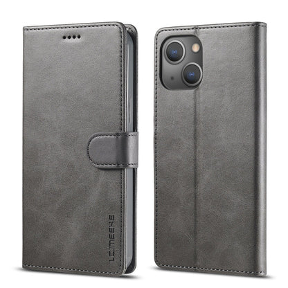 For iPhone 13 LC.IMEEKE Calf Texture Horizontal Flip Leather Case with Holder & Card Slots & Wallet(Grey)