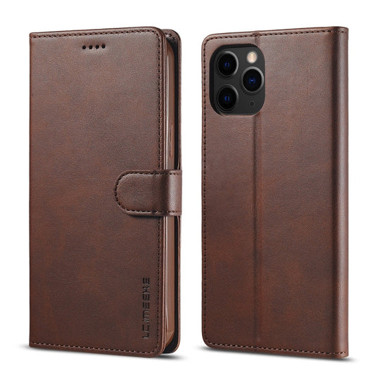 Pour iPhone 13 Pro LC.IMEEKE Étui en cuir à rabat horizontal avec texture veau, support et fentes pour cartes et portefeuille (marron)