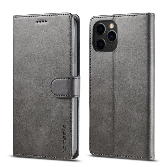 Pour iPhone 13 Pro LC.IMEEKE Étui en cuir à rabat horizontal avec texture veau, support et fentes pour cartes et portefeuille (Gris)