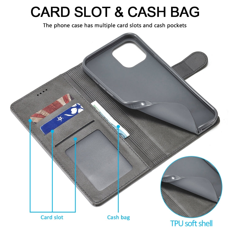 For iPhone 13 Pro LC.IMEEKE Calf Texture Horizontal Flip Leather Case with Holder & Card Slots & Wallet (Grey)