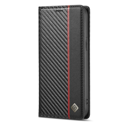 For iPhone 13 mini LC.IMEEKE Carbon Fiber PU + TPU Horizontal Flip Leather Case with Holder & Card Slot & Wallet (Vertical Black)