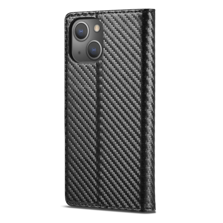 For iPhone 13 mini LC.IMEEKE Carbon Fiber PU + TPU Horizontal Flip Leather Case with Holder & Card Slot & Wallet (Vertical Black)