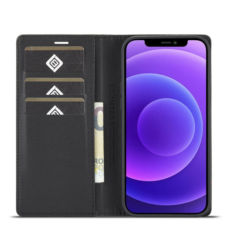 For iPhone 13 mini LC.IMEEKE Carbon Fiber PU + TPU Horizontal Flip Leather Case with Holder & Card Slot & Wallet (Vertical Black)