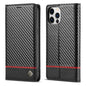 For iPhone 13 Pro LC.IMEEKE Carbon Fiber PU + TPU Horizontal Flip Leather Case with Holder & Card Slot & Wallet (Horizontal Black)