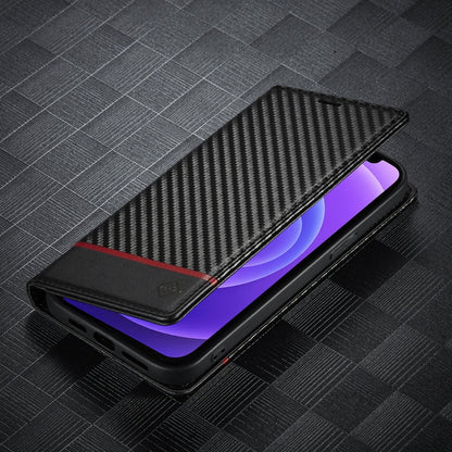 For iPhone 13 Pro LC.IMEEKE Carbon Fiber PU + TPU Horizontal Flip Leather Case with Holder & Card Slot & Wallet (Horizontal Black)