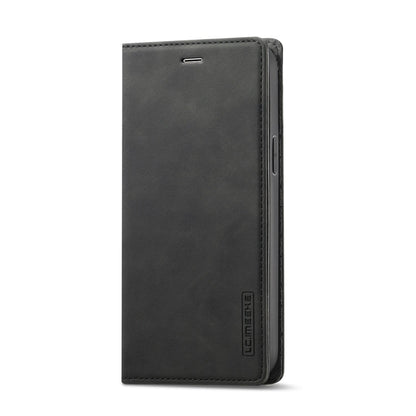 For iPhone 13 mini LC.IMEEKE Strong Magnetic PU + Matte TPU Horizontal Flip Leather Case with Holder & Card Slots & Wallet (Black)