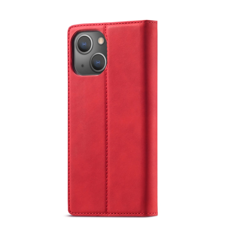 For iPhone 13 mini LC.IMEEKE Strong Magnetic PU + Matte TPU Horizontal Flip Leather Case with Holder & Card Slots & Wallet (Red)