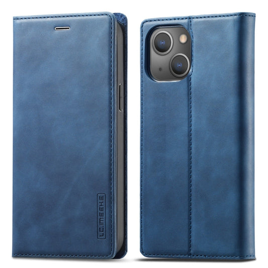 Pour iPhone 13 mini LC.IMEEKE Étui en Cuir à Rabat Horizontal en PU Fortement Magnétique + TPU Mat avec Support, Fentes pour Cartes et Portefeuille (Bleu)
