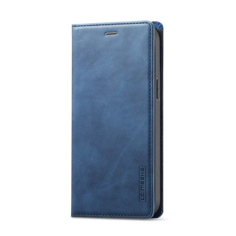 For iPhone 13 mini LC.IMEEKE Strong Magnetic PU + Matte TPU Horizontal Flip Leather Case with Holder & Card Slots & Wallet (Blue)