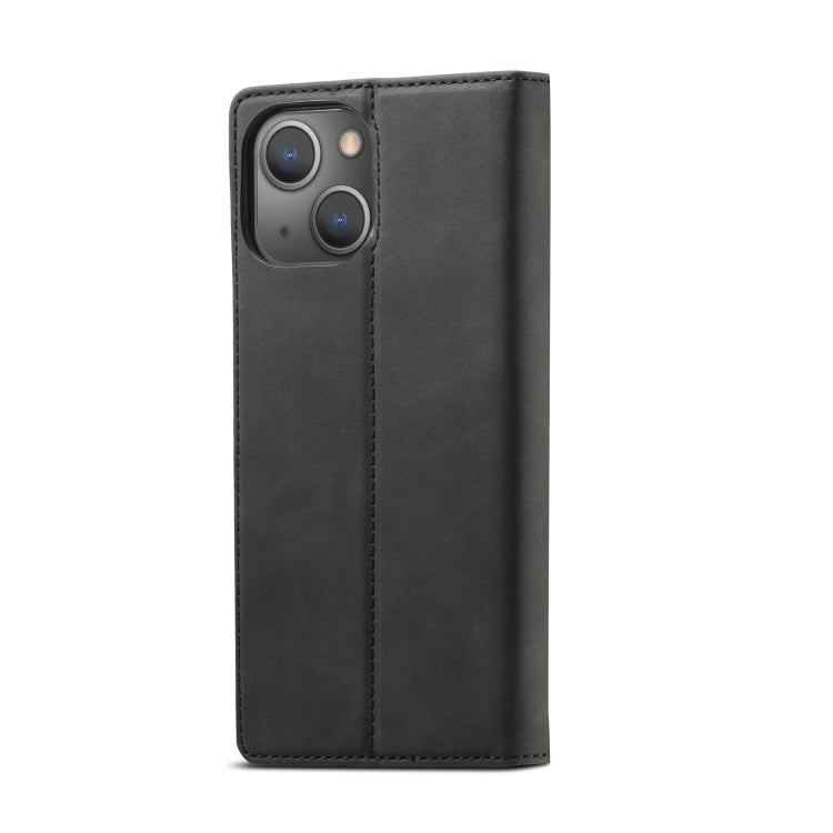 For iPhone 13 LC.IMEEKE Strong Magnetic PU + Matte TPU Horizontal Flip Leather Case with Holder & Card Slots & Wallet(Black)