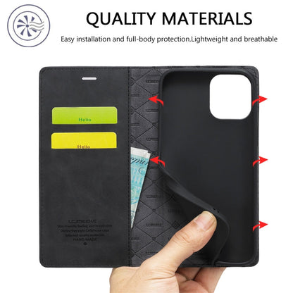 For iPhone 13 LC.IMEEKE Strong Magnetic PU + Matte TPU Horizontal Flip Leather Case with Holder & Card Slots & Wallet(Black)